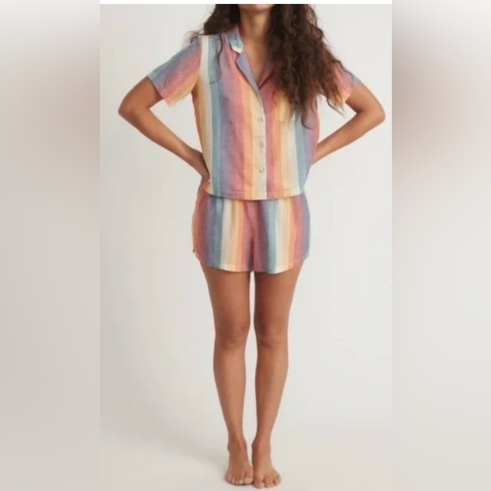 Marine Layer Pastel Rainbow Stripe Short Pajama Set